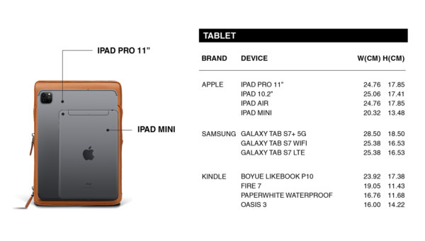 Universal Tablet iPad Bag Comparision Chart